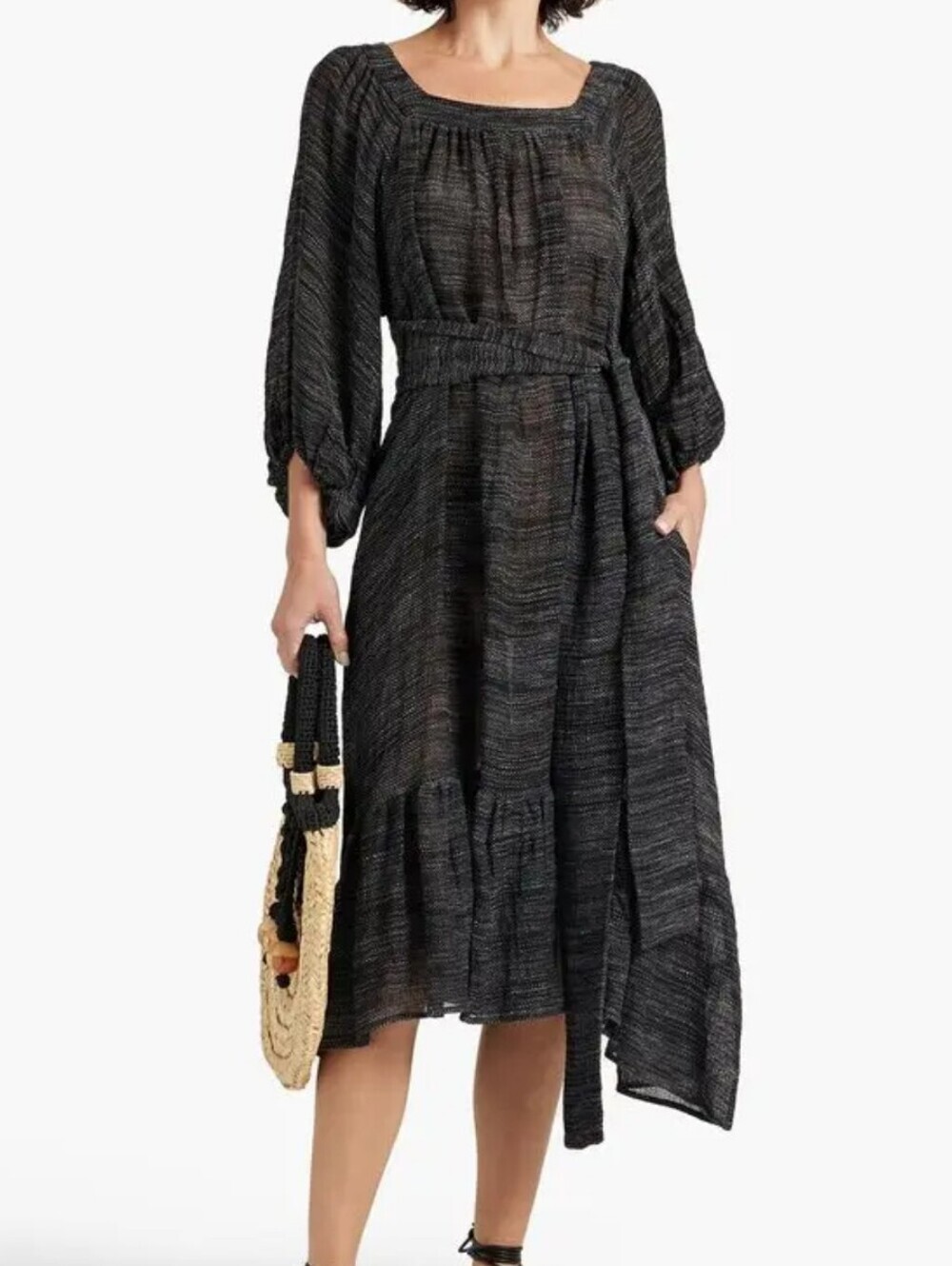 Lisa Marie Hernandez Linen Gauzy Semi Sheer Midi Boho Dress Summer Sz M